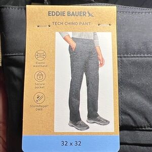 NEW Eddie Bauer Mens Black Tech Chino Pants 32x32